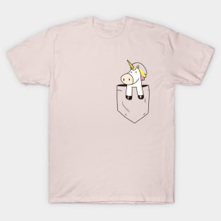 Cute Funny Happy  Unicorn In Pocket Artwork T-Shirt